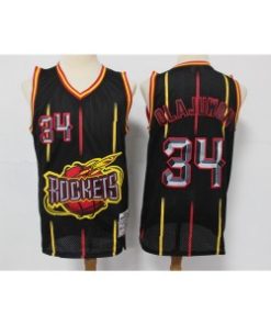 Rockets 34 Hakeem Olajuwon Black Hardwood Classics Men Jersey1