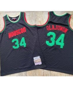 Rockets 34 Hakeem Olajuwon Mitchell & Ness Black Men Jersey