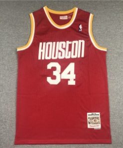 Rockets 34 Hakeem Olajuwon Red Throwback Men Jersey