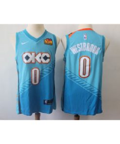 Thunder 0 Russell Westbrook Light Blue City Edition Men Jersey With Love Logo