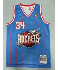 ockets 34 Hakeem Olajuwon Blue Hardwood Classics Men Jersey