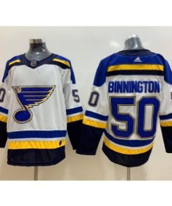 Blues 50 Jordan Binnington White Adidas Men Jersey