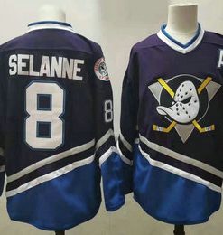 Men's Anaheim Ducks #8 Teemu Selanne 1995-96 Purple CCM Vintage Throwback Jersey