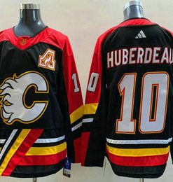 Men's Calgary Flames #10 Jonathan Huberdeau Black 2022 Reverse Retro Stitched Jersey