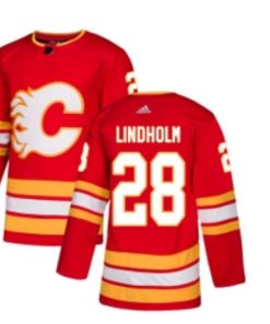 Men's Calgary Flames #28 Elias Lindholm Red Stitched Jersey