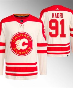 Men's Calgary Flames #91 Nazem Kadri 2023 Cream Classic Primegreen Stitched Jersey