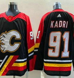 Men's Calgary Flames #91 Nazem Kadri Black 2022 Reverse Retro Stitched Jersey