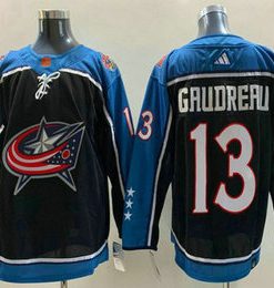 Men's Columbus Blue Jackets #13 Johnny Gaudreau Black 2022 Reverse Retro Stitched Jersey