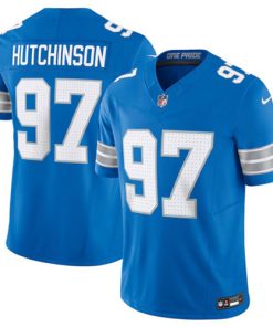 Men's Detroit Lions #97 Aidan Hutchinson Blue 2024 F.U.S.E. Vapor Limited Stitched Jersey