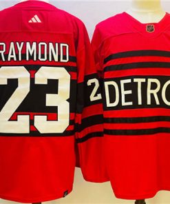 Men's Detroit Red Wings #23 Lucas Raymond Red 2022-23 Reverse Retro Stitched Jersey