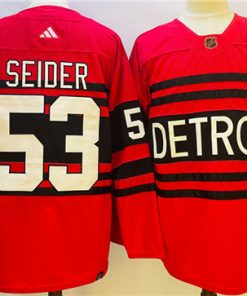 Men's Detroit Red Wings #53 Moritz Seider Red 2022-23 Reverse Retro Stitched Jersey