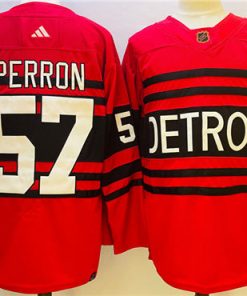 Men's Detroit Red Wings #57 David Perron Red 2022-23 Reverse Retro Stitched Jersey