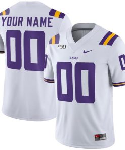 Men's LSU Tigers Custom White With 150th Patch Limited Stitched Jersey