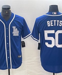 Men's Los Angeles Dodgers #50 Mookie Betts Blue Cool Base Stitched Baseball Jersey