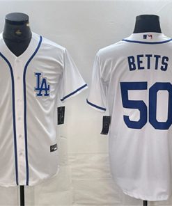 Men's Los Angeles Dodgers #50 Mookie Betts White Cool Base Stitched Baseball Jersey