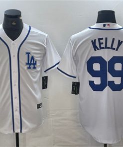 Men's Los Angeles Dodgers #99 Joe Kelly White Cool Base Stitched Baseball Jersey