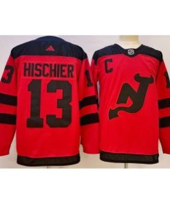 Men's New Jersey Devils #13 Nico Hischier Red 2023-2024 Stadium Series Stitched Jersey
