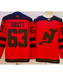 Men's New Jersey Devils #63 Jesper Bratt Red 2023-2024 Stadium Series Stitched Jersey