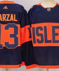 Men's New York Islanders #13 Mathew Barzal Navy 2024 With Stadium Series Patch Stitched Jersey