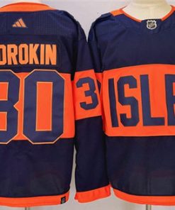 Men's New York Islanders #30 Ilya Sorokin Navy 2024 With Stadium Series Patch Stitched Jersey