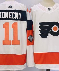 Men's Philadelphia Flyers #11 Travis Konecny White 2023-2024 Stadium Series Stitched Jersey