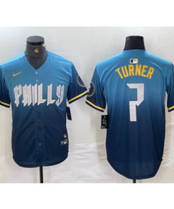 Men's Philadelphia Phillies #7 Trea Turner Blue 2024 City Connect Limited Stitched Jersey