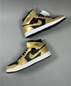 Men's Running Weapon Air Jordan 1 Black Gold Shoes 593