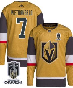 Men's Vegas Golden Knights #7 Alex Pietrangelo Gold 2023 Stanley Cup Champions Stitched Jersey