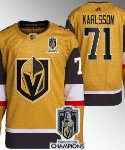 Men's Vegas Golden Knights #71 William Karlsson Gold 2023 Stanley Cup Champions Stitched Jersey
