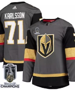 Men's Vegas Golden Knights #71 William Karlsson Gray 2023 Stanley Cup Champions Stitched Jersey