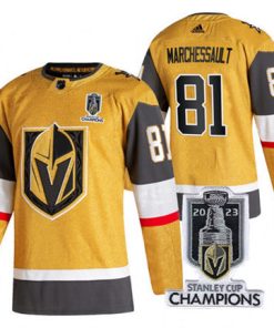 Men's Vegas Golden Knights #81 Jonathan Marchessault Gold 2023 Stanley Cup Champions Stitched Jersey