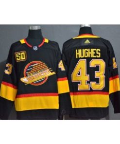 Vancouver Canucks 43 Quinn Hughes Black 50th Season Men Jersey