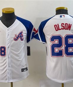 Women's Atlanta Braves #28 Matt Olson White 2023 City Connect With Patch Stitched Baseball Jersey(Run Small)