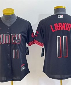 Women's Cincinnati Reds #11 Barry Larkin Black 2023 City Connect With Patch Stitched Baseball Jersey(Run Small)