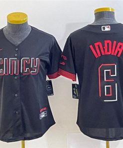 Women's Cincinnati Reds #6 Jonathan India Black 2023 City Connect Stitched Baseball Jersey(Run Small)