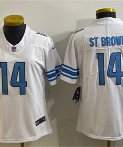 Women's Detroit Lions #14 Amon-Ra St. Brown White Vapor Limited Stitched Football Jersey(Run Smaller)