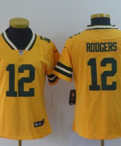 Women's Green Bay Packers #12 Aaron Rodgers Gold Inverted Legend Stitched Jersey(Run Small)
