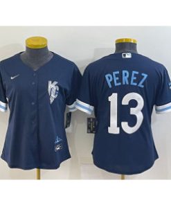 Women's Kansas City Royals #13 Salvador Perez Navy City Connect Stitched Jersey(Run Small)