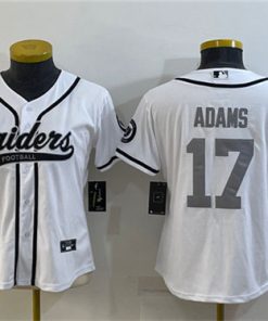 Women's Las Vegas Raiders #17 Davante Adams White Silver With Patch Cool Base Stitched Baseball Jersey(Run Small)