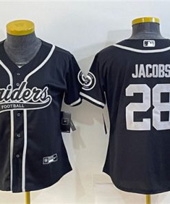 Women's Las Vegas Raiders #28 Josh Jacobs Black With Patch Cool Base Stitched Baseball Jersey(Run Small)
