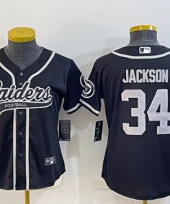 Women's Las Vegas Raiders #34 Bo Jackson Black With Patch Cool Base Stitched Baseball Jersey(Run Small)