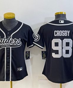 Women's Las Vegas Raiders #98 Maxx Crosby Black With Patch Cool Base Stitched Baseball Jersey(Run Small)