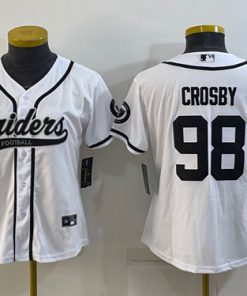 Women's Las Vegas Raiders #98 Maxx Crosby White With Patch Cool Base Stitched Baseball Jersey(Run Small)