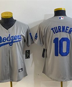 Women's Los Angeles Dodgers #10 Justin Turner Gray Stitched Jersey(Run Small)