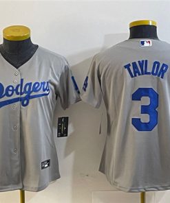 Women's Los Angeles Dodgers #3 Chris Taylor Gray Stitched Jersey(Run Small)