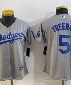Women's Los Angeles Dodgers #5 Freddie Freeman Gray Stitched Jersey(Run Small)