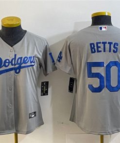 Women's Los Angeles Dodgers #50 Mookie Betts Gray Stitched Jersey(Run Small)