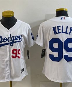 Women's Los Angeles Dodgers #99 Joe Kelly White With Patch Stitched Baseball Jersey(Run Small)