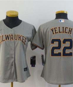Women's Milwaukee Brewers #22 Christian Yelich Grey Cool Base Stitched MLB Jersey(Run Small)