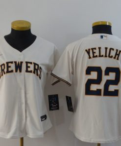 Women's Milwaukee Brewers #22 Christian Yelich White Cool Base Stitched MLB Jersey(Run Small)